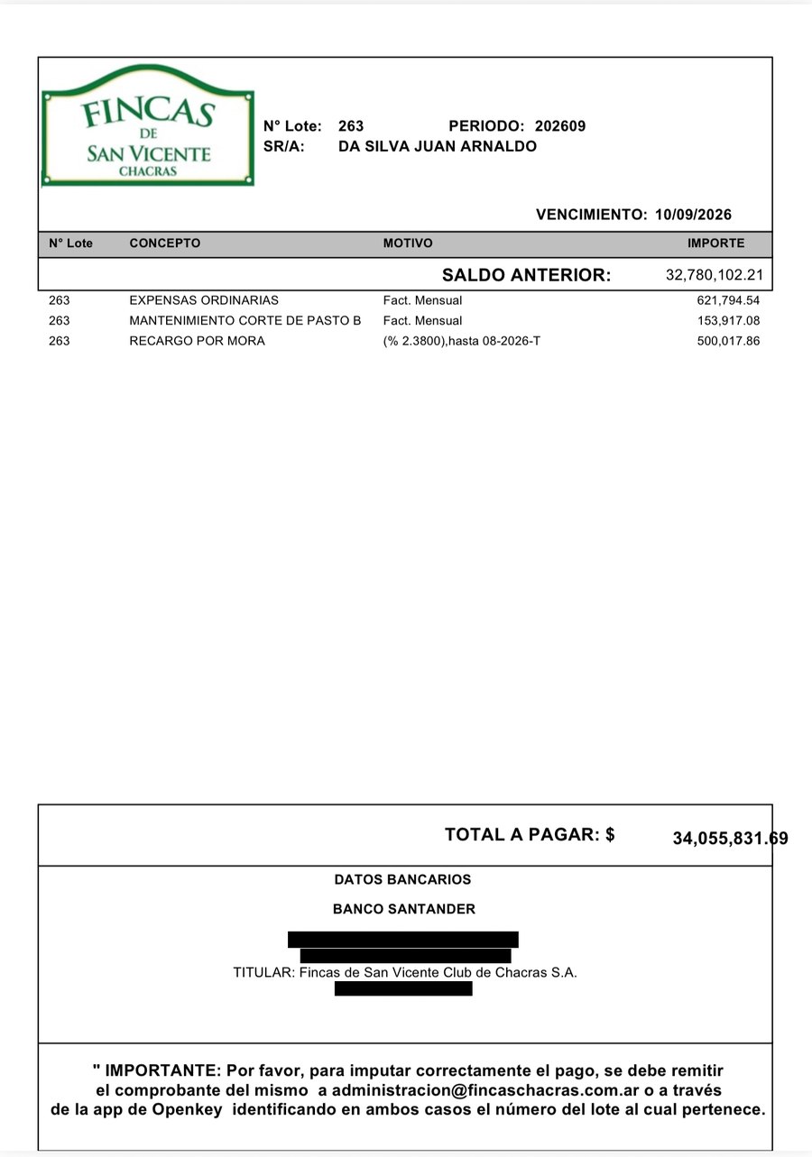 Liquidacion de expensas de septiembre de 2026 con el recargo por mora