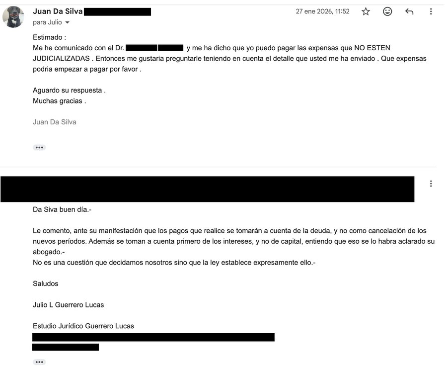 Respuesta del abogado del barrio sobre la imputacion de los pagos