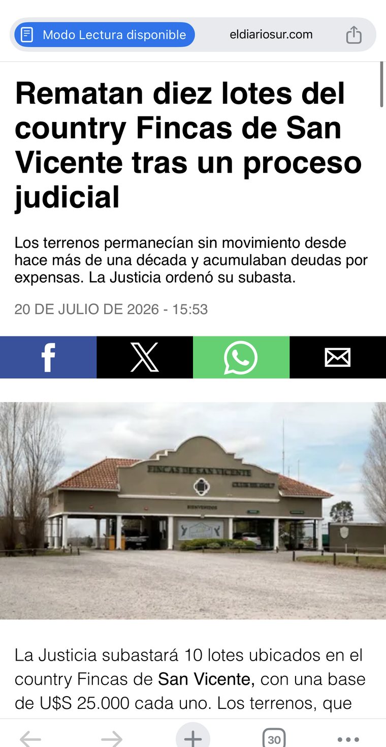 Titular: Rematan diez lotes del country Fincas de San Vicente tras un proceso judicial